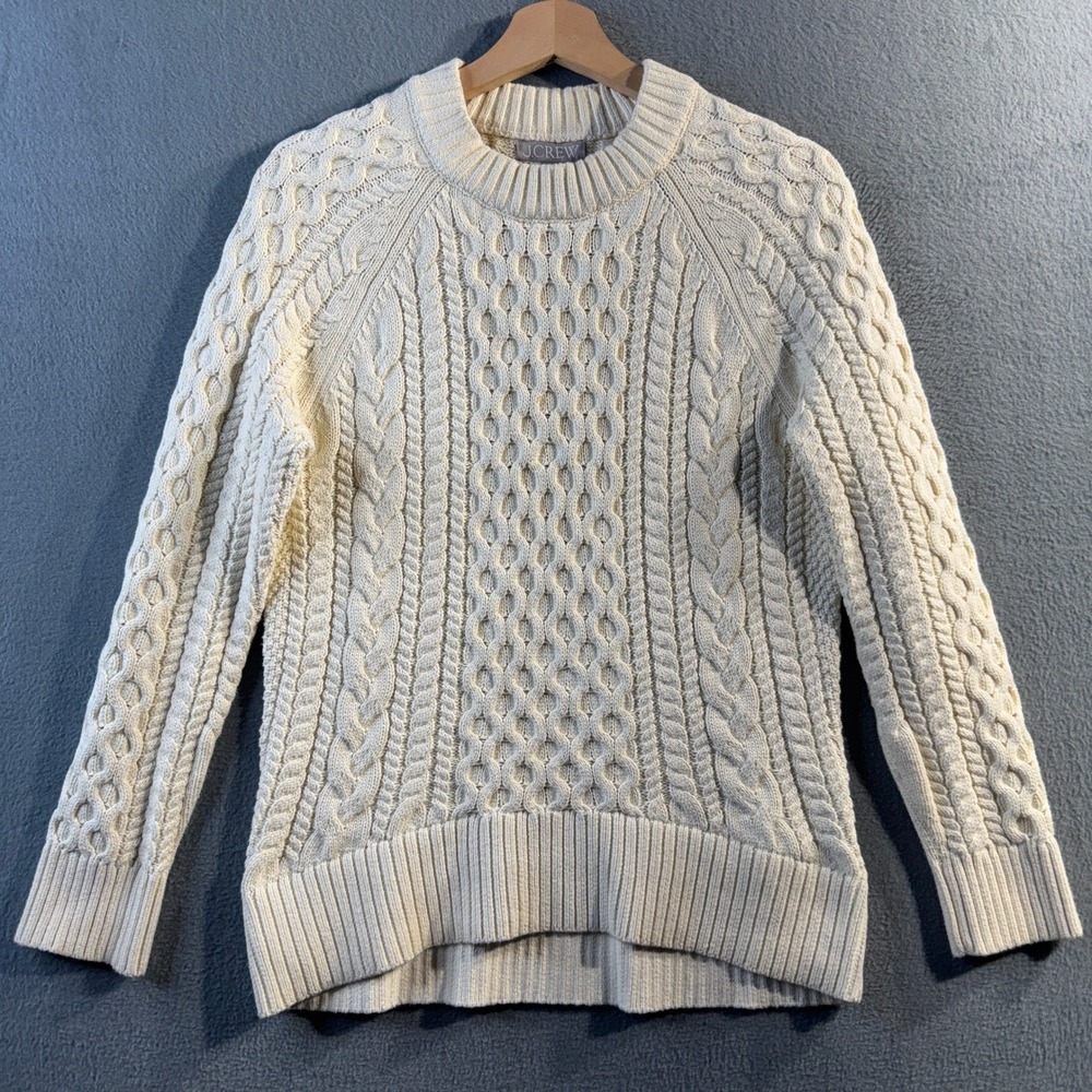 J.Crew Womens Ivory Cotton Cable Knit Crewneck Sweater BV360 XS - Picture 2 of 10